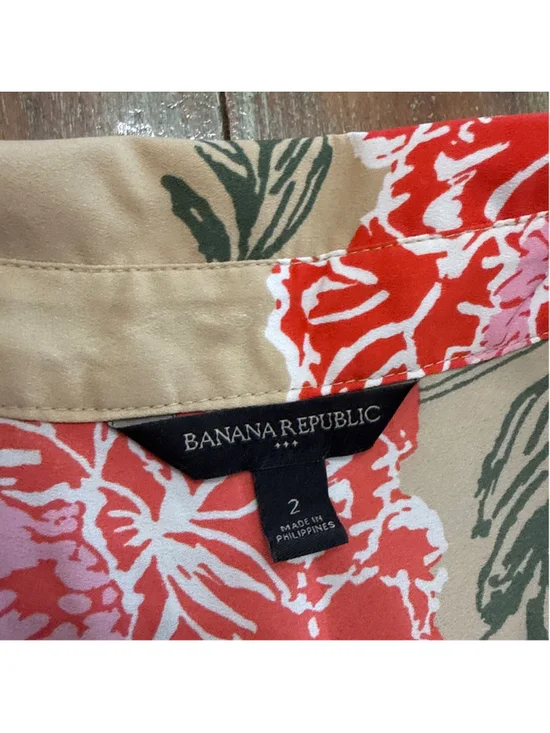 Banana Republic Floral Sleeveless Midi Shirtdress Button Up Tan Coral Pink Sz 2 - Picture 6 of 11
